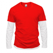 Мужская красная комбинированная футболка с длинными рукавами 