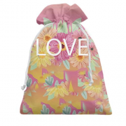 Подарочный мешочек с надписью "Love" и цветами