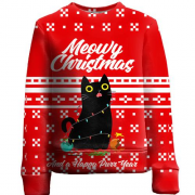 Детский 3D свитшот Кот в гирлянде - Meowy Christmas