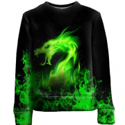 Детский 3D свитшот Зеленый огненный дракон