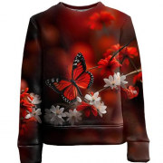 Детский 3D свитшот с бело-красными цветами и бабочкой