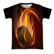 3D футболка с хоккейной шайбой в огне