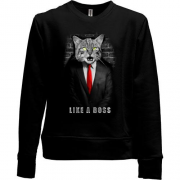 Детский свитшот без начеса с котом в пиджаке "Like a Boss"