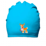 Хлопковая шапка с рыжим оленем в шарфе
