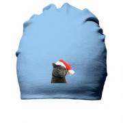 Хлопковая шапка с котом в новогоднем колпаке