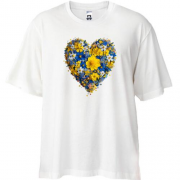 Футболка Oversize Сердце из желто-синих цветов (3)