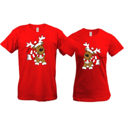 Парні футболки з новорічним оленятком Рудольфом