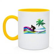Чашка з серфінгістом і райдужними хвилями