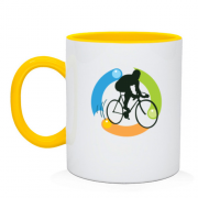 Чашка з велосипедистом і частинками