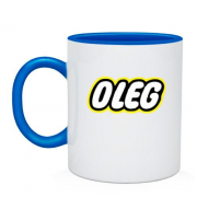 Чашка з написом "Олег" в стилі Лего