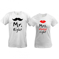 Парные футболки Mr right - Mrs always right