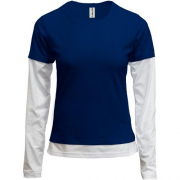 Женская  темно-синяя комбинированная футболка с длинными рукавам "ALLAZY"