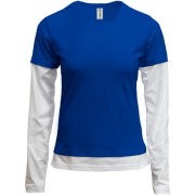 Жіноча синя комбінована футболка з довгими рукавами "ALLAZY"