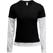 Жіноча чорна комбінована футболка з довгими рукавами "ALLAZY"