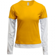 Жіноча жовта комбінована футболка з довгими рукавами "ALLAZY"