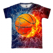 3D футболка з баскетбольним м'ячем у вогні і воді