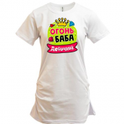 Подовжена футболка з написом "Дівич-вечір: Вогонь баба"