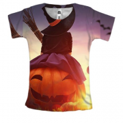 Женская 3D футболка Halloween pumpkin sunset