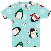 Дитяча 3D футболка Новорічний патерн. пінгвіни