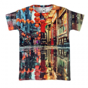 3D футболка Китайский город, фонари