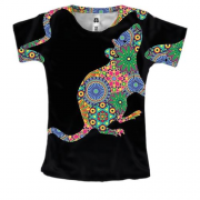 Жіноча 3D футболка з різнобарвним щуром