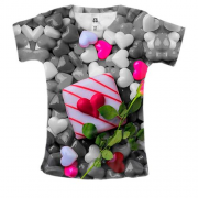 Жіноча 3D футболка з камінчиками-сердечками