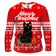 Чоловічий 3D лонгслів Кіт у гірлянді - Meowy Christmas