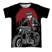 3D футболка с котом байкером