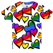 Детская 3D футболка Сердца радуга