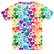 Детская 3D футболка Сердца радуга 4
