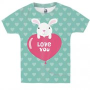 Детская 3D футболка I love you кролик