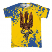 3D футболка із соколом-гербом України (жовто-синя)