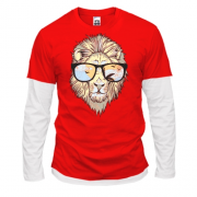 Комбинированный лонгслив со львом в очках