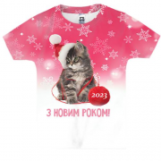 Дитяча 3D футболка з Новорічним кошеням 2023