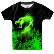 Детская 3D футболка Зеленый огненный дракон