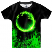 Детская 3D футболка Зеленый огненный дракон кольцом
