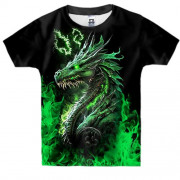 Детская 3D футболка Зеленый огненный дракон (2)