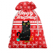Подарунковий мішечок Кіт у гірлянді - Meowy Christmas