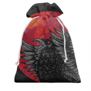 Подарочный мешочек с черным вороном в красном кругу