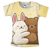 Жіноча 3D футболка з закоханими ведмедиком і зайцем