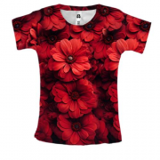 Женская 3D футболка с красными хризантемами