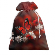 3D Подарочный мешочек с бело-красными цветами и бабочкой