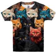 Дитяча 3D футболка Різнокольорові коти