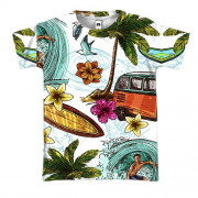 3D футболка с пляжем, пальмами и волнами