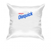 Подушка з написом "Diequik" в стилі Несквик