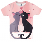 Дитяча 3D футболка з закоханими сірим і чорним котом