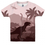 Детская 3D футболка с динозаврами в джунглях