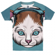 Дитяча 3D футболка з котом з блакитними очима
