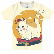 Детская 3D футболка с маленьким котом на скейте