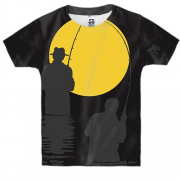 Детская 3D футболка с ночной рыбалкой и луной
